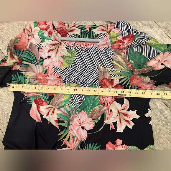 XL JM COLLECTION Tropical Floral Women's Blouse Black and Pink - Picture 10 of 11